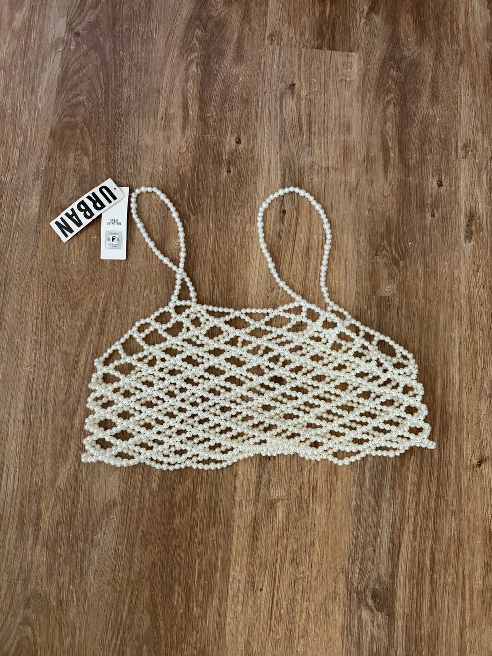 Urban Outfitters Pearl Beaded Crochet Crop Top - White